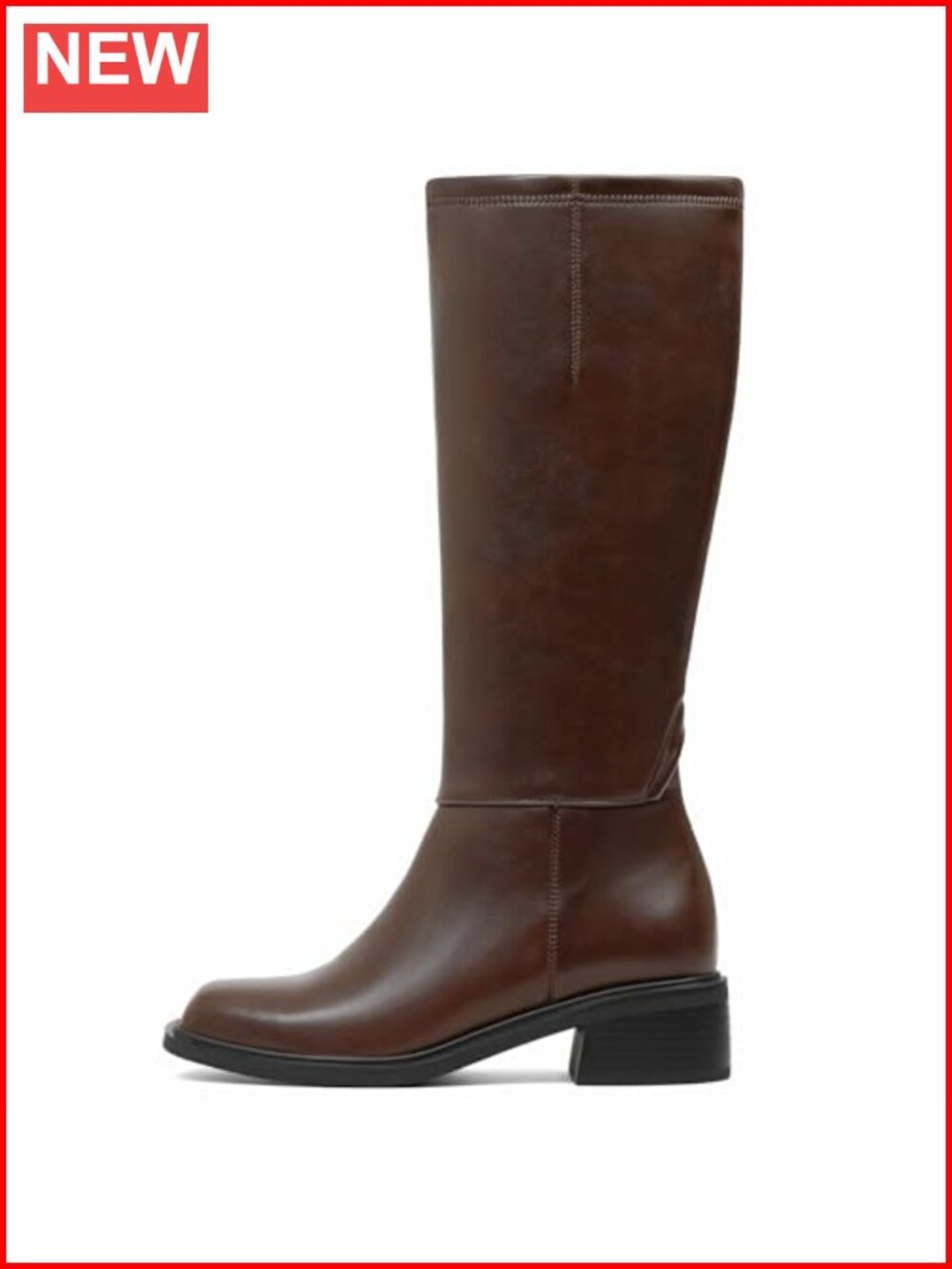 Women's Knee High Boots Square Toe Chunky Block Low Heels Tall Faux Leather